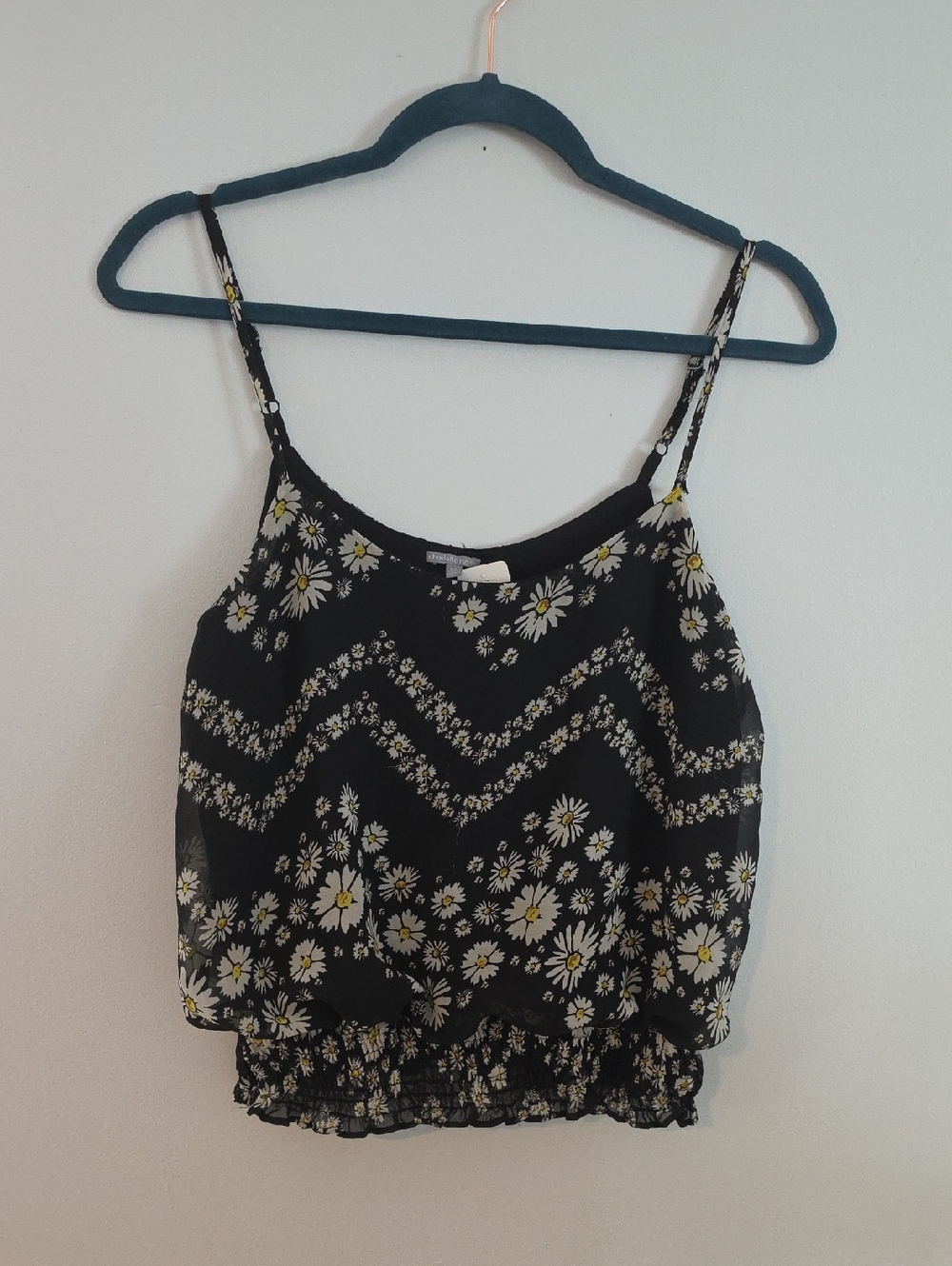 Charlotte Russe Black Daisy Print Smocked Hem Cami